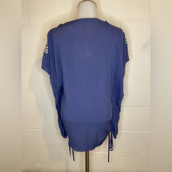 ⭐️ Esley Blue Yellow Embroidered Boho Beach Cover-up  Women's Size Small - Picture 13 of 14